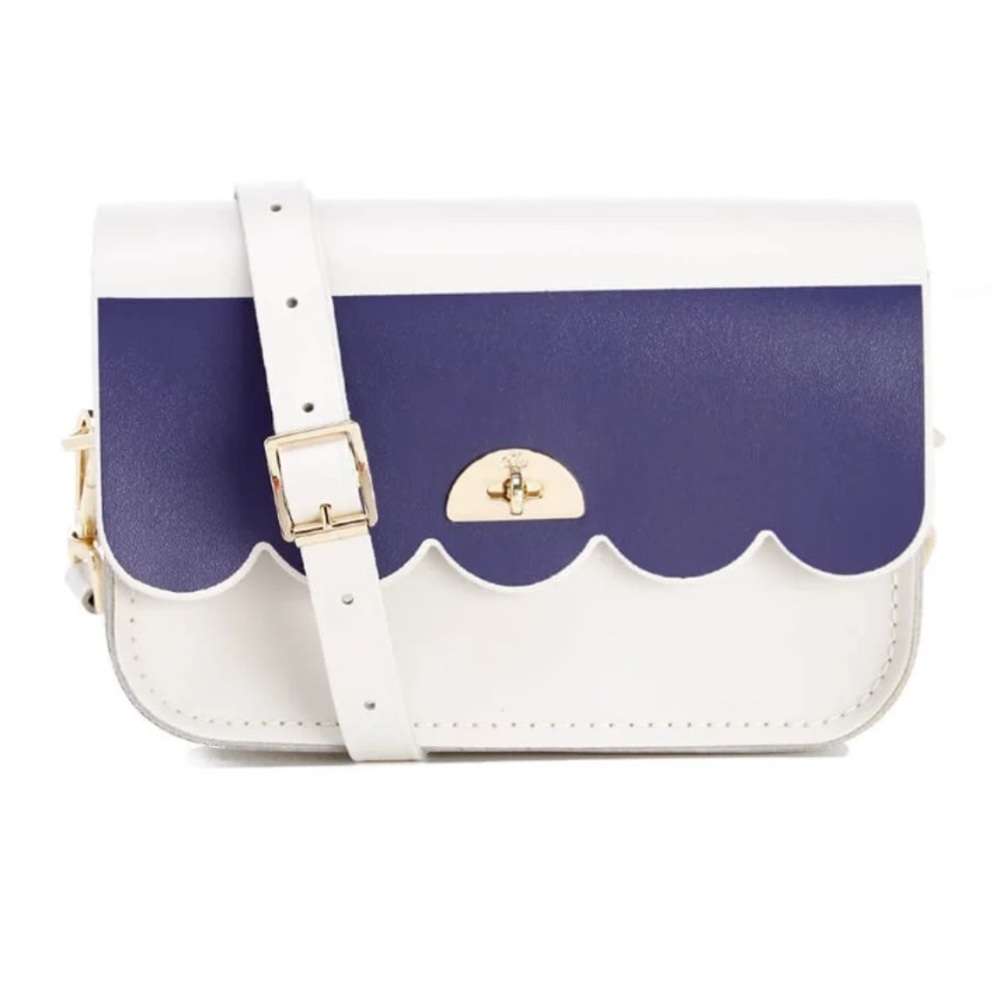 Cambridge Satchel company CLOUD BAG scalloped leather crossbody bag blue white